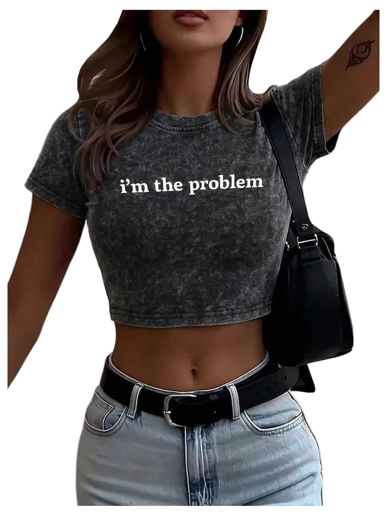 Verdusa Women's Graphic T Shirts Crew Neck Short Sleeve Y2k Crop Tops Casual Tee Streetwear Tops Graphic Tops Letter Print Chic Tops Y2k Outfits Trendy Fashion Daily Wear