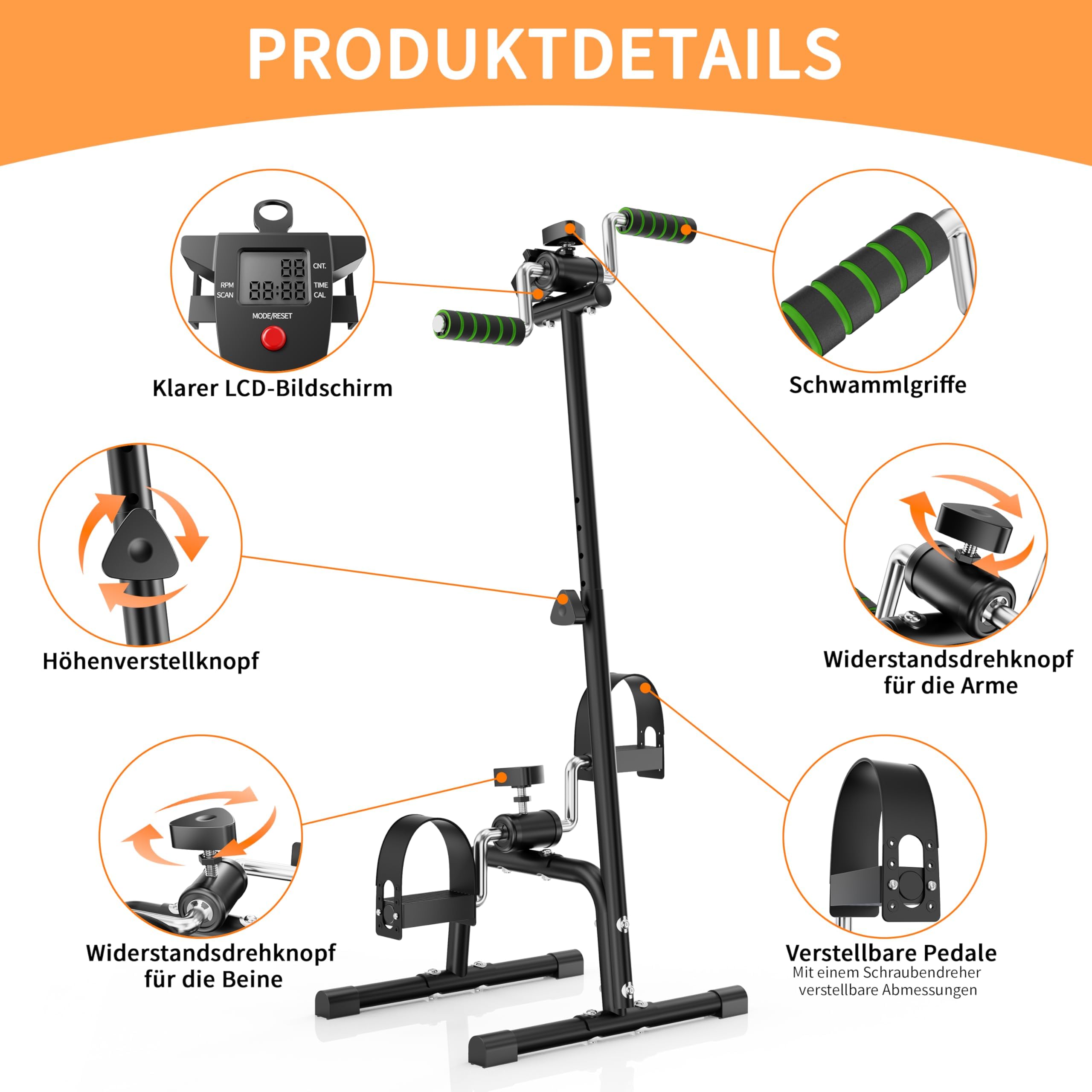 Heimtrainer Fahrrad, Reha-Heimtrainer für Senioren mit LCD-Display, Kompaktes Hand- und Fußtrainingsgerät für Physiotherapie und Fitness zu Hause