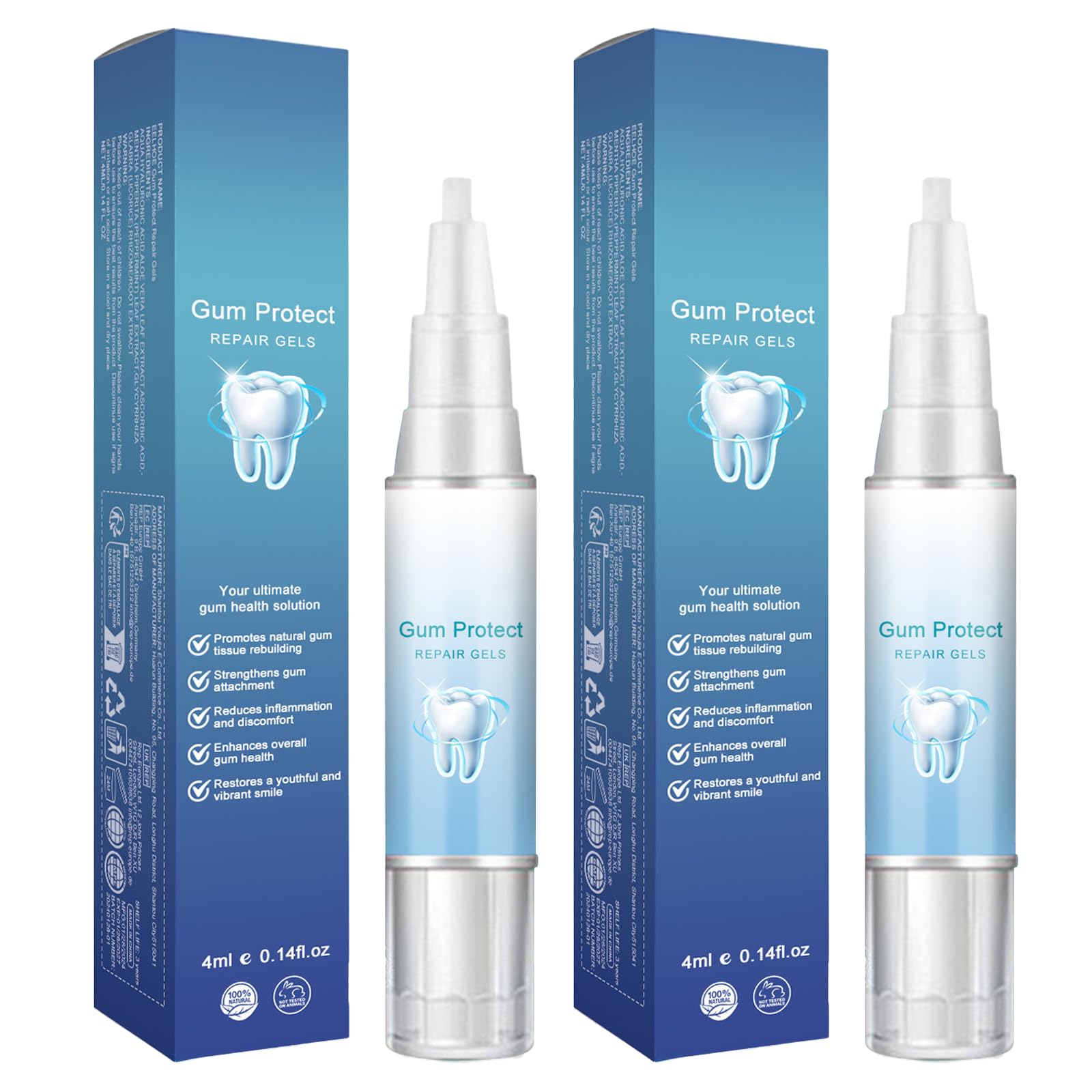 2 Pcs Mullein Gum Repair Gel, Teeth Whitening Essence Pen, Gum Shield Soothing Gel (4ml)