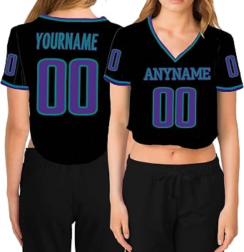 Custom Womens Cropped Football Jersey,Personalized Crop Top Streetwear Sportswear Hip Hop Hipster Tshirts
