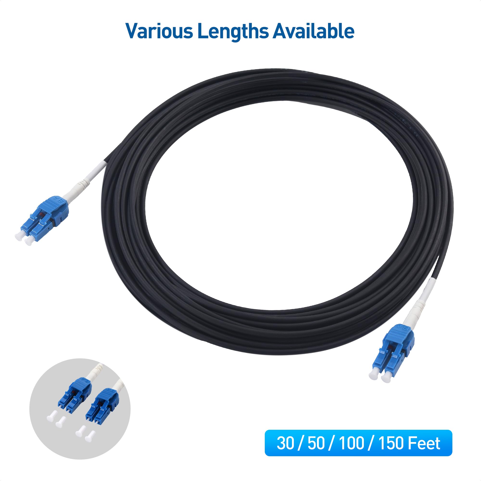 Cable Matters Uniboot OS2 - Cavo patch in fibra corazzata da LC a LC per esterni, 45,7 m, modalità singola duplex 9/125, LSFRZH, supporto diretto per sepoltura con rivestimento resistente ai raggi UV