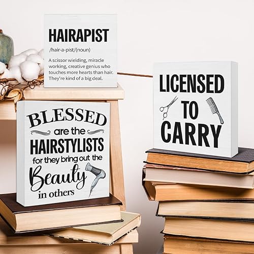 Miniatura 5 de Letreros de madera para peluquería y peluquería, 3 unidades, decoración de madera para peluquería, barbería, bandeja escalonada, escritorio, mesa y