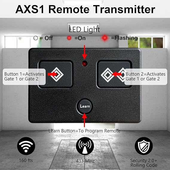 for Ghost Controls 3-Button Remote Transmitter Replacement for Automatic Gate Openers Systems, Model AXS1/AXP1 2 Pack