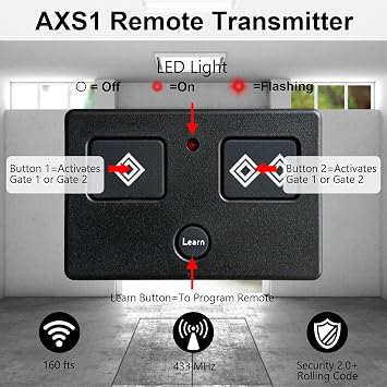 for Ghost Controls 3-Button Remote Transmitter Replacement for Automatic Gate Openers Systems, Model AXS1/AXP1 2 Pack