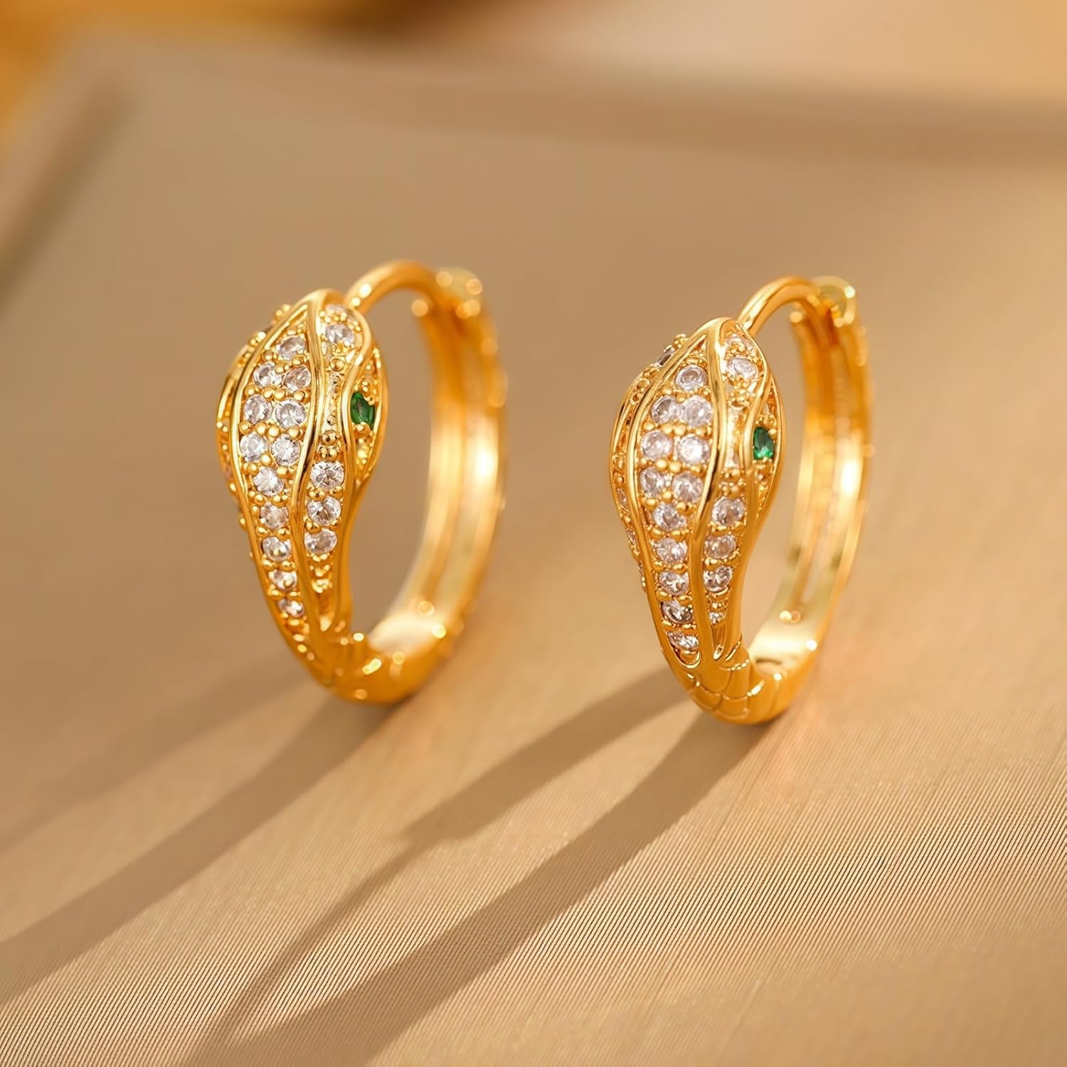 Gold Hoop Earrings for Women - Snake Cubic Zirconia Stud Earrings with Sterling Silver Huggie Posts, Hypoallergenic Small Circle Earrings, Dainty Everyday Jewelry Gift - Image 5