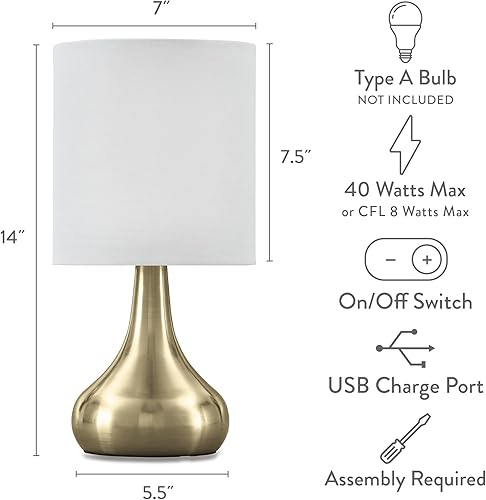 Miniatura 4 de Signature Design by Ashley Camdale - Lámpara de mesa con forma de gota de 17 pulgadas con puerto de carga USB, latón
