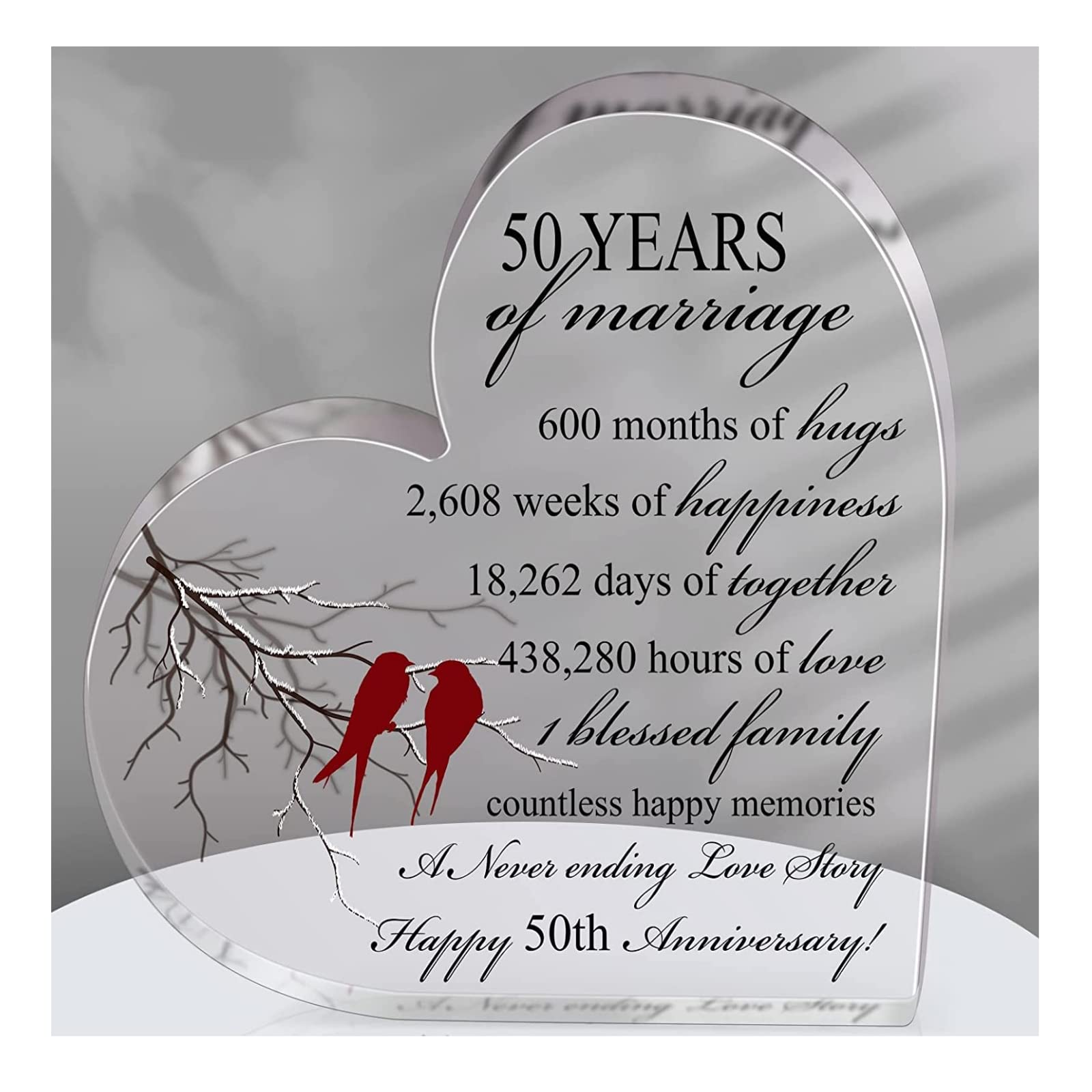 Yijan 40th 50th Wedding Anniversary Decorations,Marriage Gifts Crystal Love Heart Marriage Keepsake Decoration,Wedding Gifts for Couple Parents (50th)