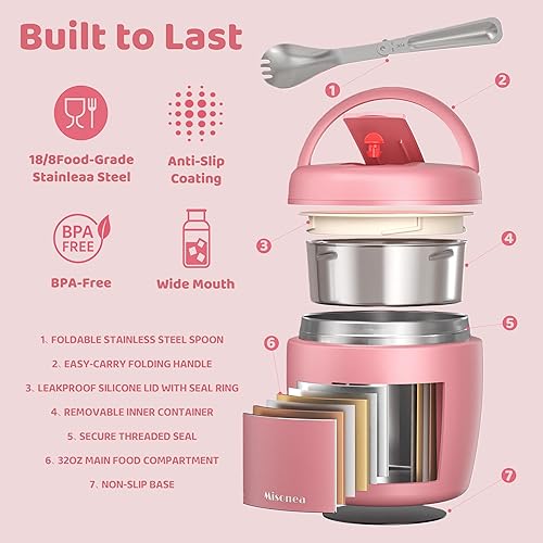 Miniatura 15 de Termo para comida caliente, 32 onzas, tarro de comida aislado al vacío para adultos, de acero inoxidable, termo de boca ancha, a prueba de fugas