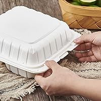 Vista 4 de Paquete de 50 recipientes de plástico de 8 x 8 pulgadas, 3 compartimentos, para llevar, para pasteles, sándwich, ensalada, postre, restaurante