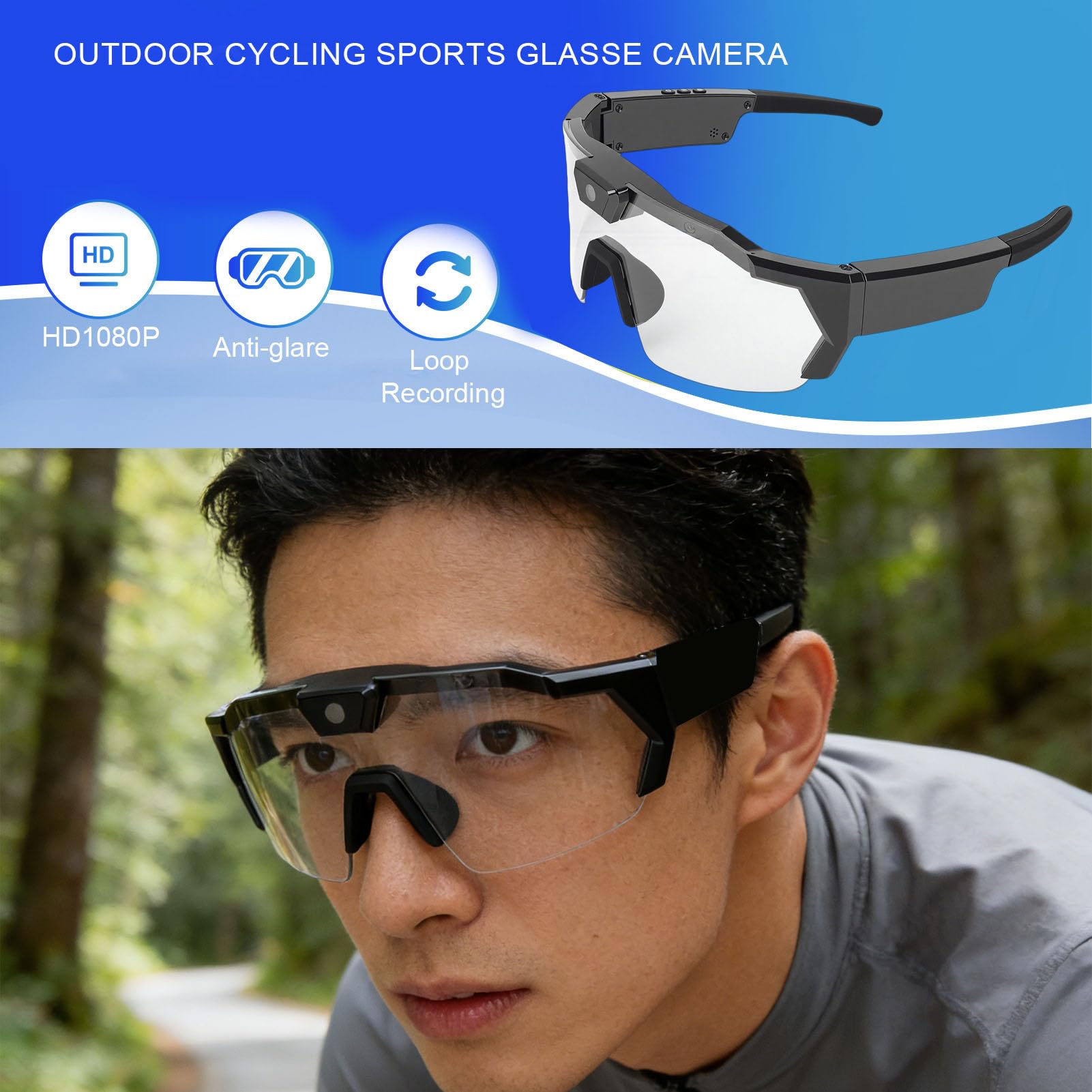Gafas de Ciclismo con cámara HD 1080P WiFi Gran Angular Cámara Inteligente Gafas Deportivas para Actividades al Aire Libre
