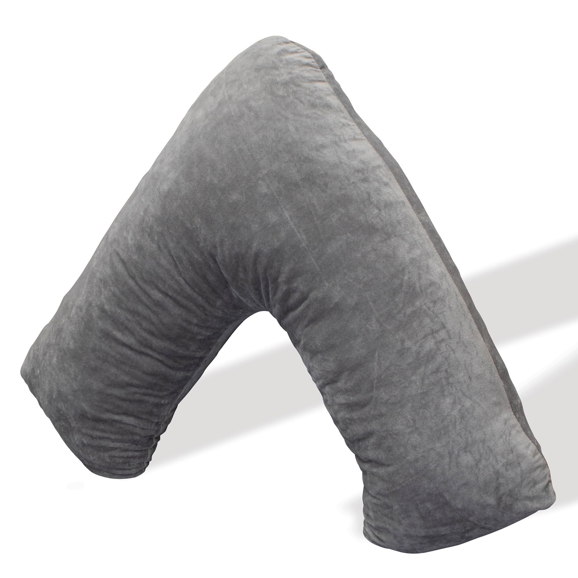 Aamira Dark Grey Shredded Memory Foam V Pillow, Orthopaedic V Shaped Pillow For Head, Neck & Back Support, Comfortable V Pillow With Pillowcase For Posture And Washable Velvet Cover