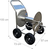 Relaxdays hose cart, up to 200 m, movable hose reel, HWD 100 x 73 x 57 cm, hose reel, stainless steel, silver - 4