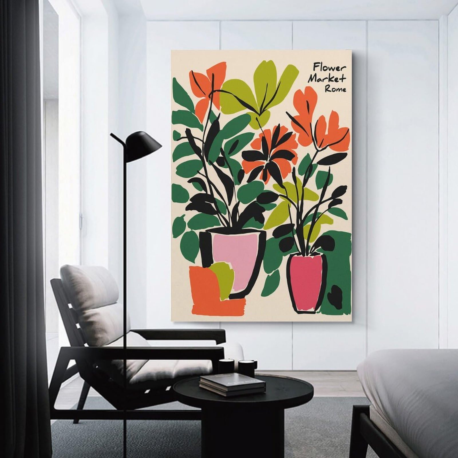 Junmoney Flower Market Rome Illustration Canvas Wall Decor 08x12inch(20x30cm), for Calm Bedrooms, Home Corners Or Flats, An Easy Wall Refresh for Bedrooms