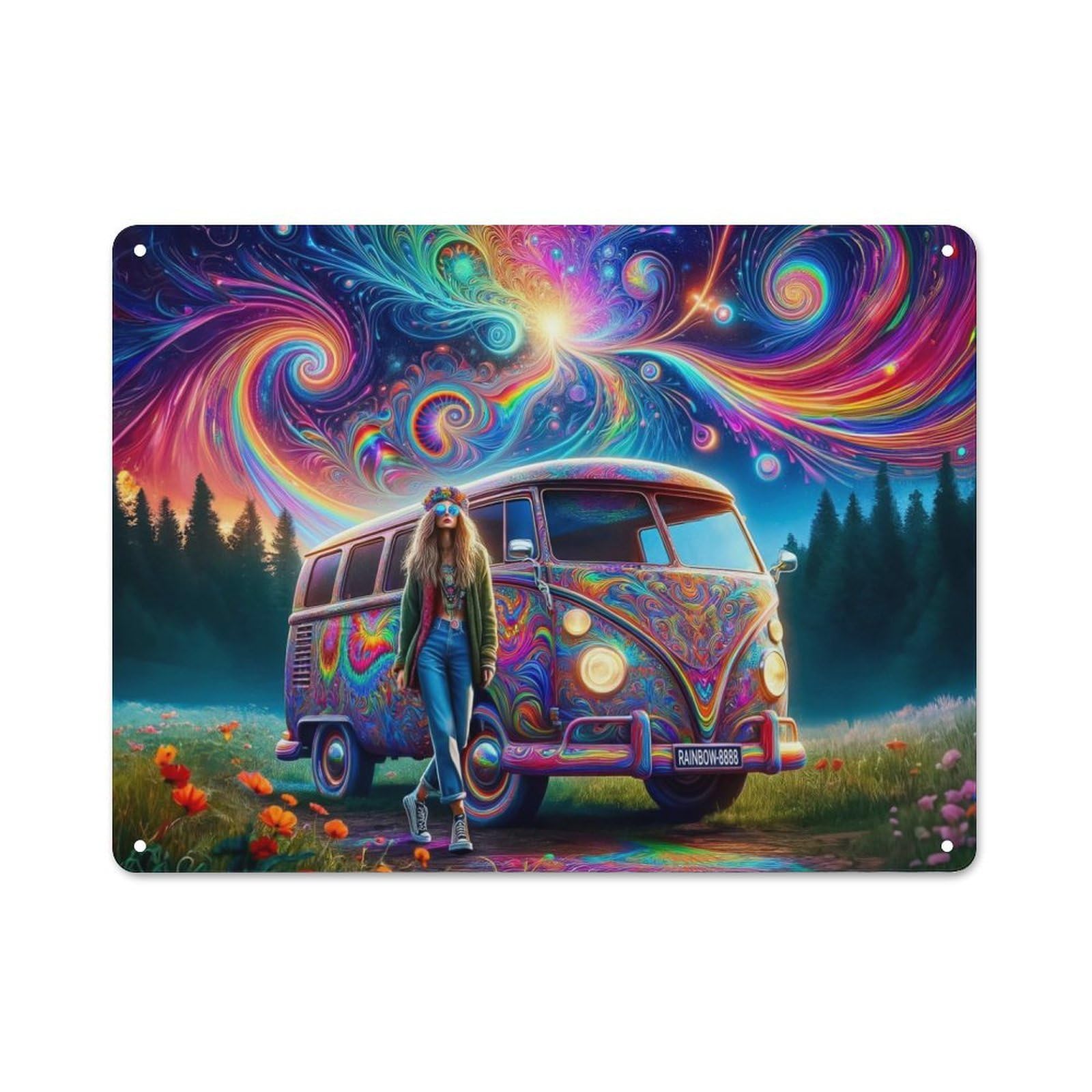 Junmoney Style-6 Urban Metal Wall Art Sign 30X40cm Featuring Happy Hippie, Studio Wall Art For Modern Home, Workshop, Office Or Cafe