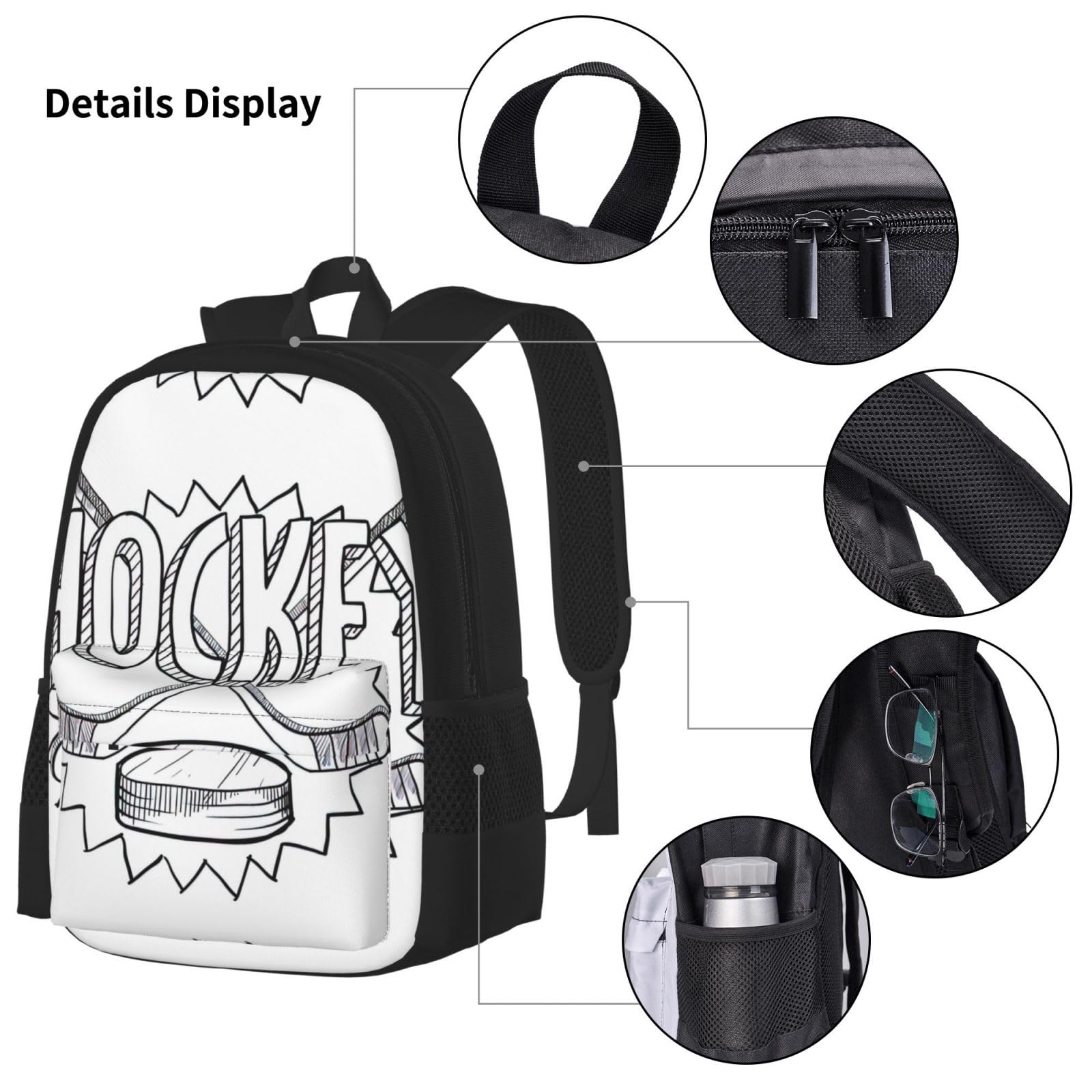Sac à dos de grande capacité pour crosse de hockey - Sac à déjeuner, trousse à crayons - Ensemble de 3 pièces, pour l'école secondaire, Hockey, Taille unique
