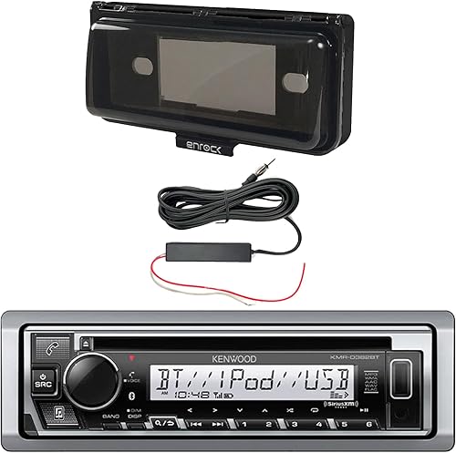 Kenwood - Receptor de reproductor de CD estéreo USB AUX con Bluetooth para salpicadero, con Enrock Marine Dash Kit protector cubierta de radio, kit