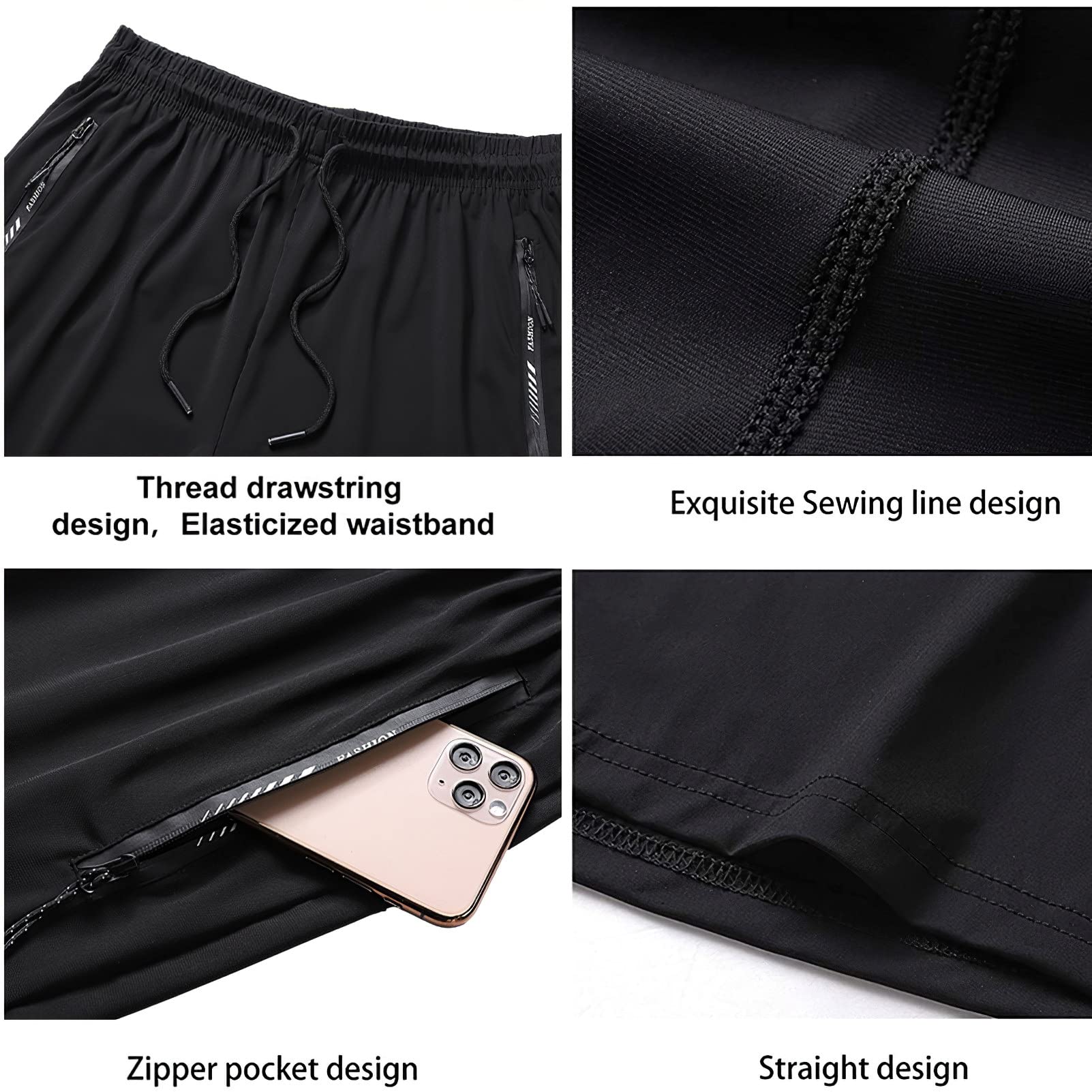 rismart Hombres Secado Rápido Pantalones Cortos Entrenamiento Corriendo Caminando Atlético Shorts con Cremallera Bolsillos