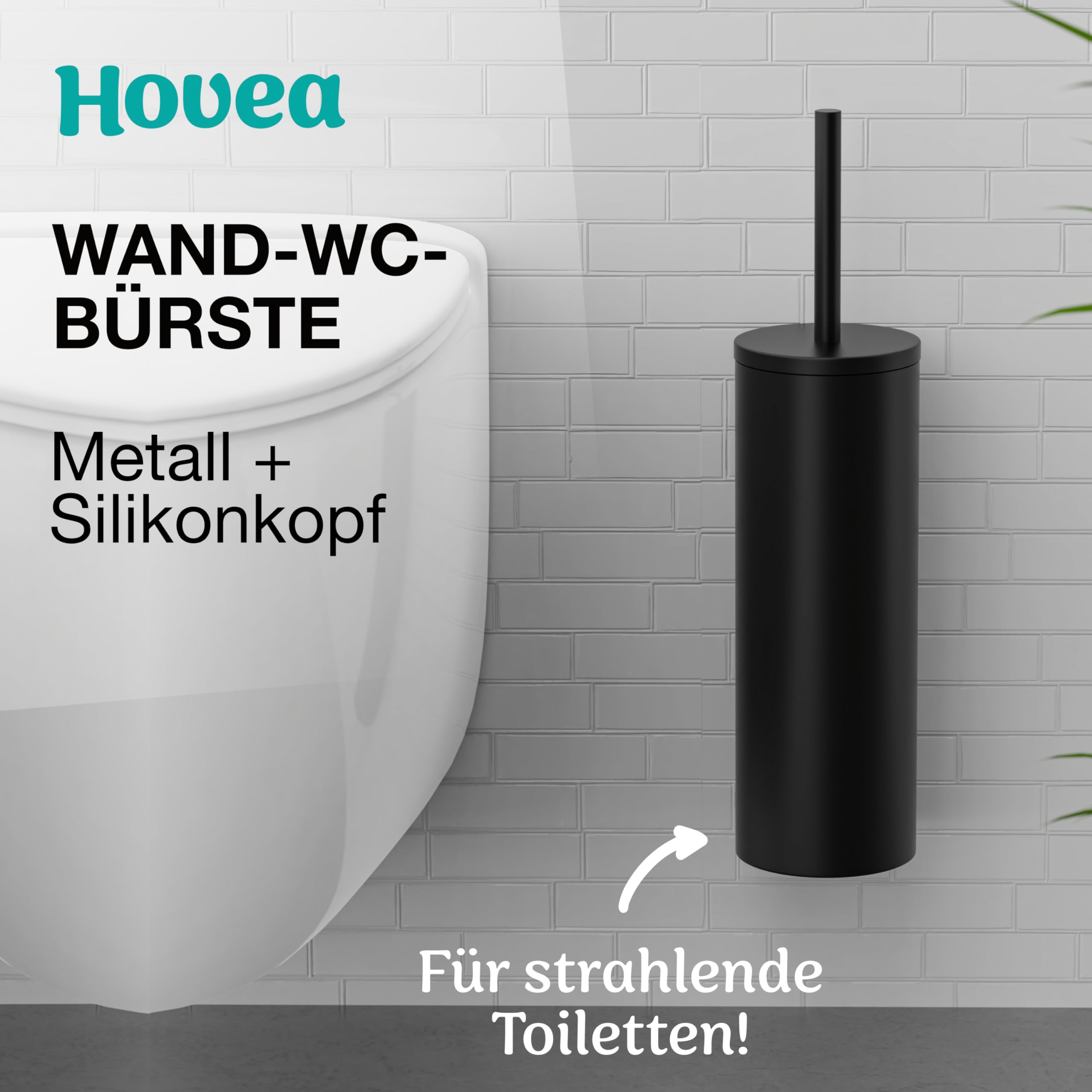 Klobürste Wandmontage Schwarz - Toilettenbürste Silikon & Metall - Wand WC-Bürste Ohne Bohren - Wandbefestigung mit Sticker oder Schraube - Klobürstenhalter - WC3610