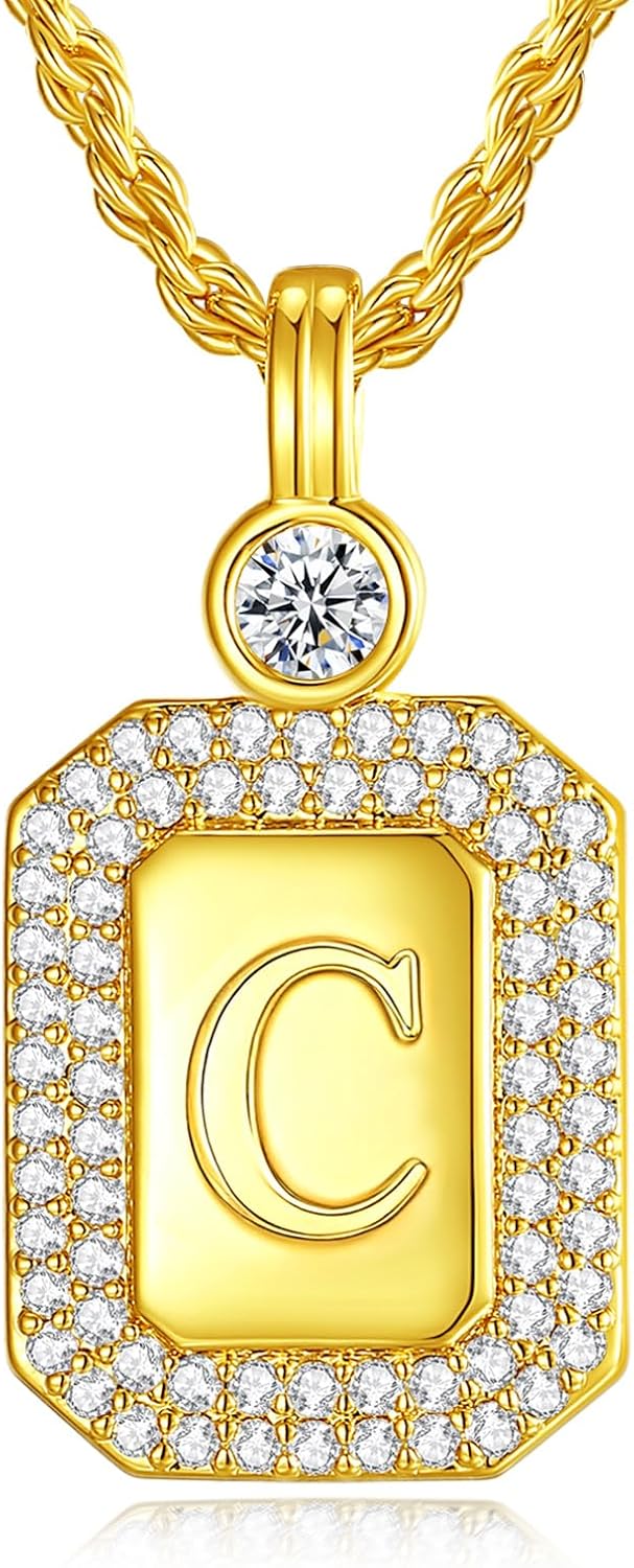 Gold Initial Necklaces for Women, Letter Necklace for Her Birthday Yellow Gold Initial Pendant Necklace with Rope Chain, Women Jewelry Gifts for Wife Girlfriend Her