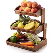 Acacia Wood Fruit Basket - Kitchen Counter 3 Tier Fruit Bowl