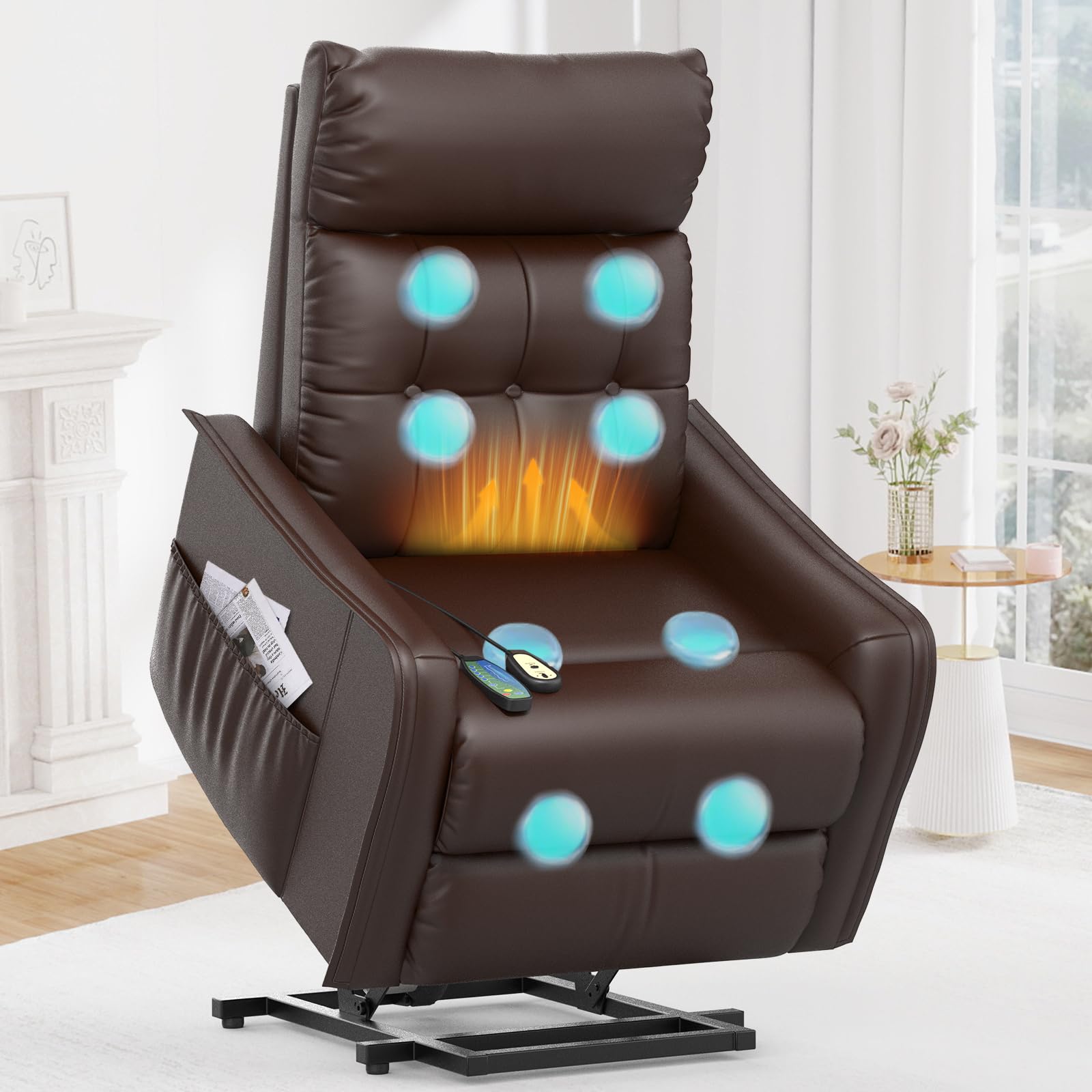 Relaxsessel Fernsehsessel Massagesessel mit Aufstehhilfe Elektrisch Sessel Wohnzimmer mit Massagefunktion und Wärmefunktion, 2 Seitentaschen, Relaxsessel mit Liegefunktion, TV Sessel