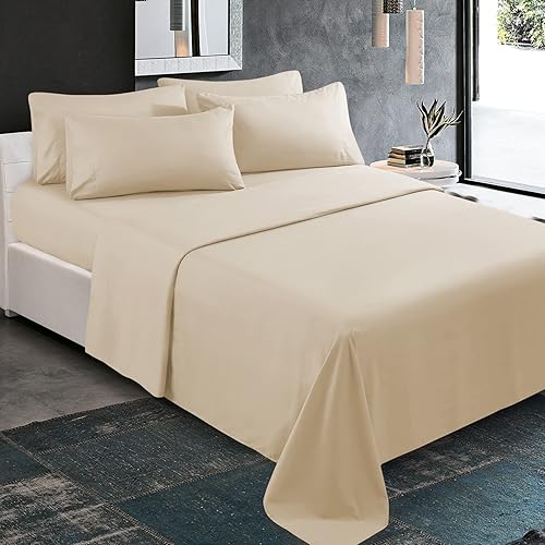 Miniatura 4 de Juego de sábanas de 800 hilos de 4 piezas, 100% algodón, color rosa intenso, tamaño Rv-King, sábanas de algodón de fibra larga de 1 pieza, 1 sábana