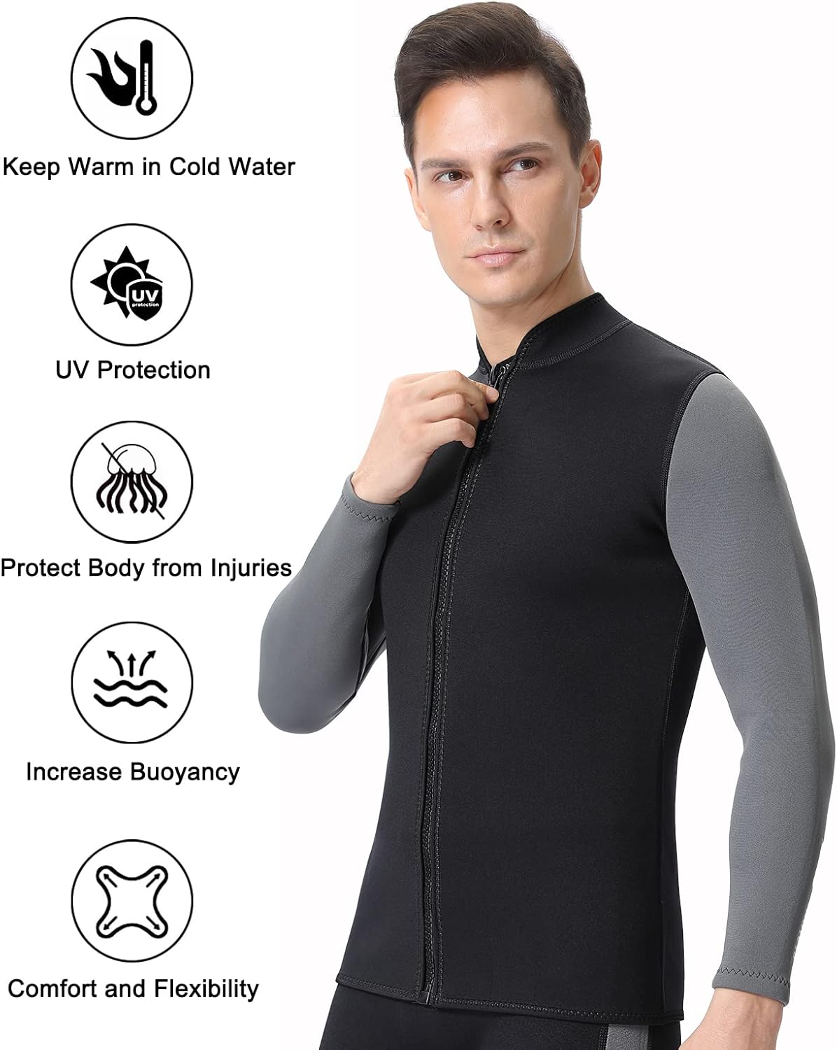 3mm Men Wetsuits Jacket & 3mm Pants, Neoprene Long Sleeve Wet Suit Shirt Adult Youth Keep Warm for Swimming Surfing Diving Snorkeling Water Sports (Tops M, Pants M)