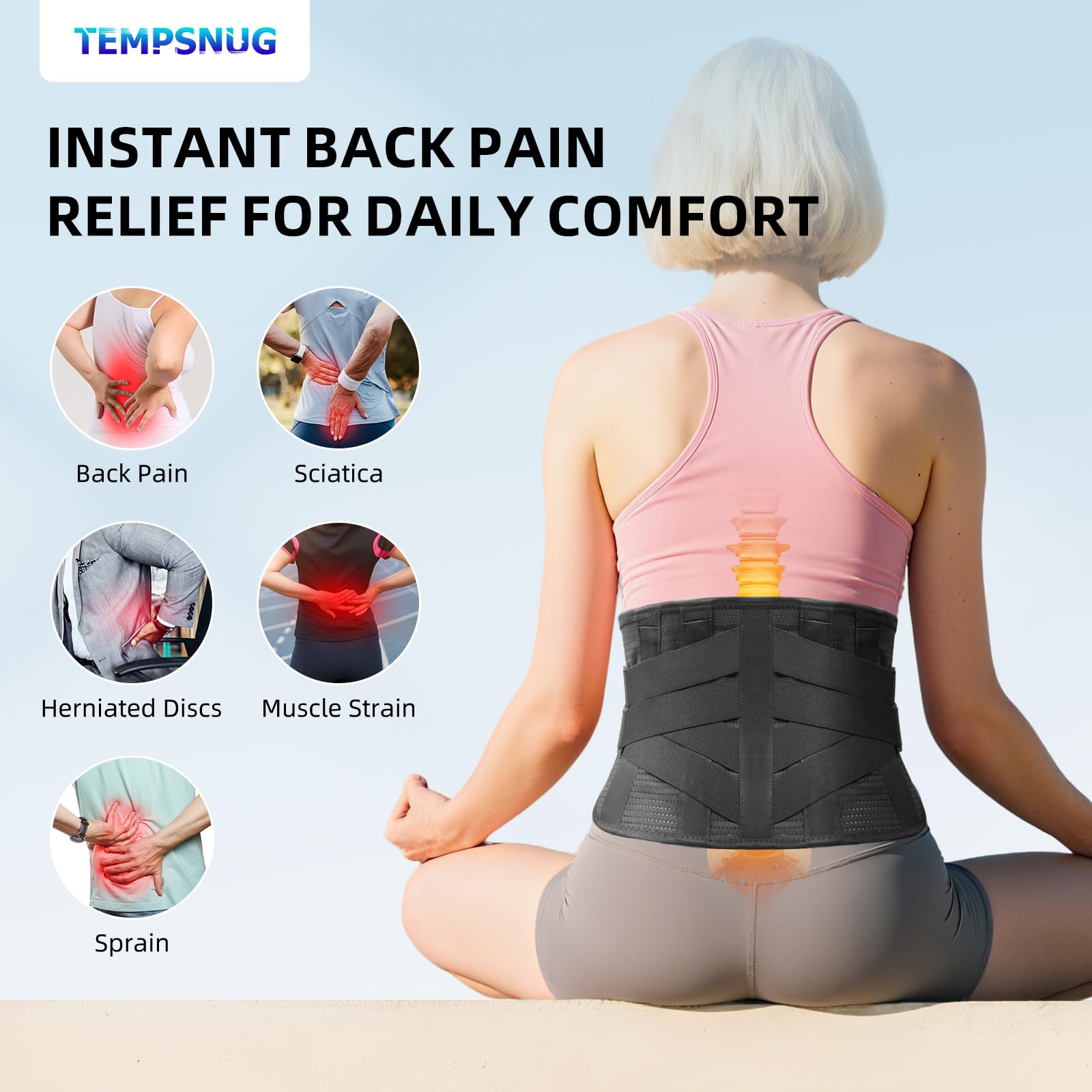 Tutore lombare per mal di schiena, supporto lombare regolabile con rete traspirante per ernia del disco, sciatica, scoliosi, nero, XL