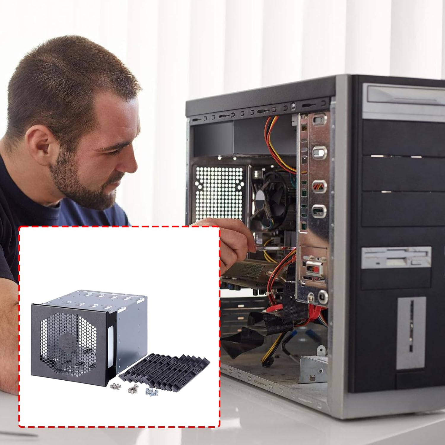 5 Bay 3.5inch Hard Drive Expansion Cage for Computer Case Storage Rack Steel Hard Drive Cage