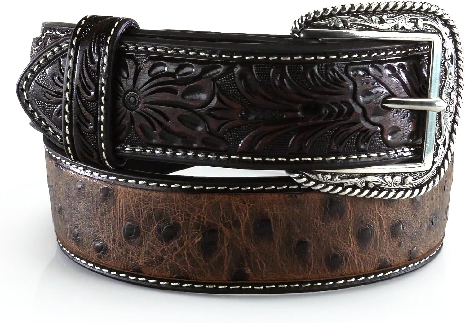 ARIAT Men's Ostrich Print Leather Belt