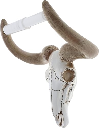 Miniatura 3 de Soporte de papel higiénico de pared con calavera de torovaca - Decoración rústica de baño occidental