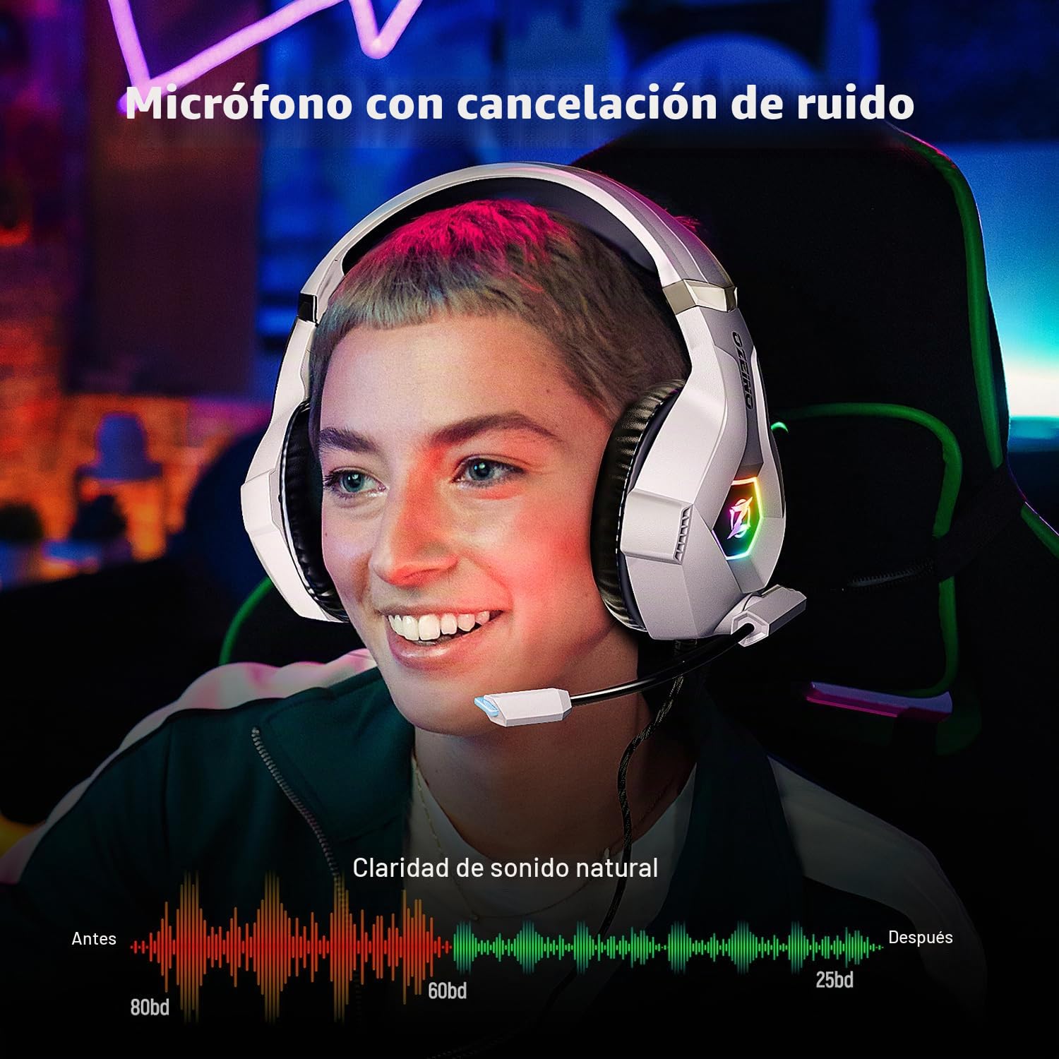 Ozeino Auriculares para juegos PS4 PS5 PC con sonido envolvente 3D con micrófono, auriculares cancelación de ruido, luces RGB para gamers