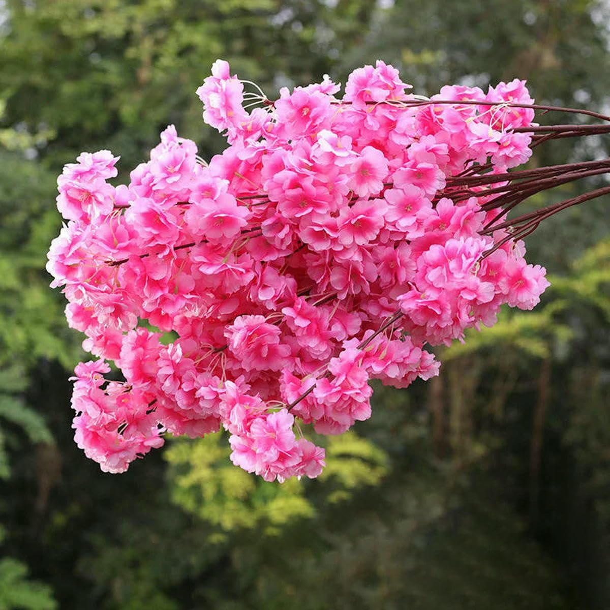 AYHTUD Artificial Cherry Branches Three Pronged Encrypted Peach Cherry Blossom Branch Wedding Arch Activity Living Room Home Decoration-peach pink