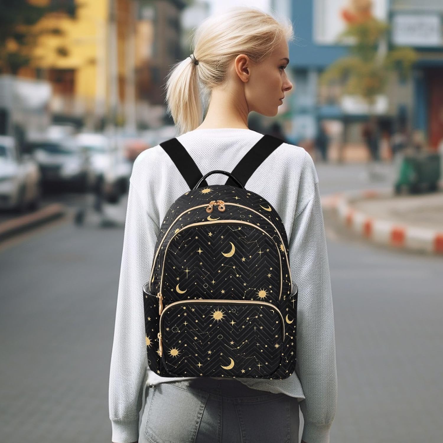 ALAZA Moon Sun Starry Night Women’s Backpack Purse Causal Daypack Work Travel College Business Trip Bag Shoulder Bag