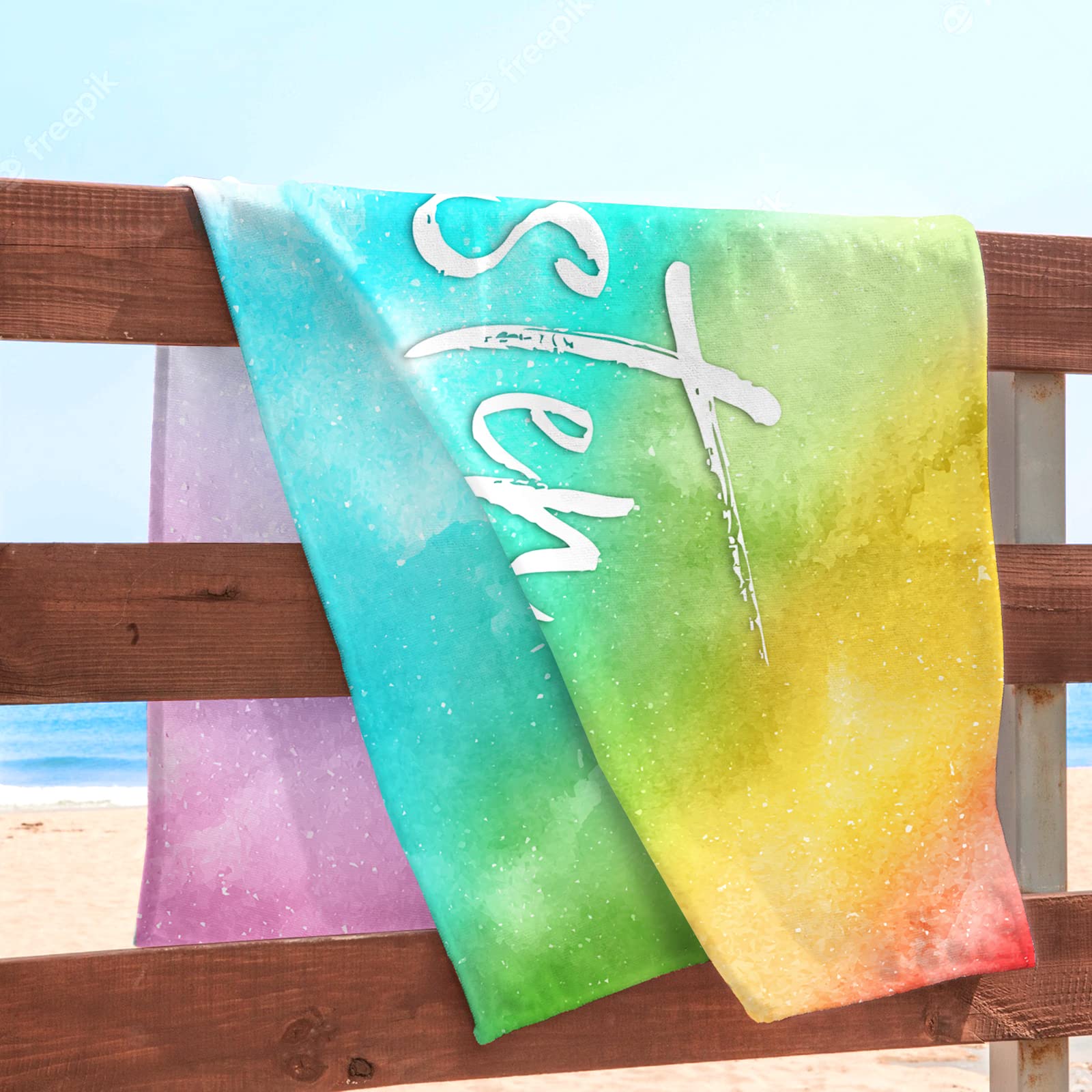 SearchI Serviette De Plage Personnalisée Nom 76x152cm,Serviette De Plage En Microfibre à Séchage Rapide,Doux Et Léger Serviette De Portable Pour Fitness,Sauna,Vacances,Bandes Bleues