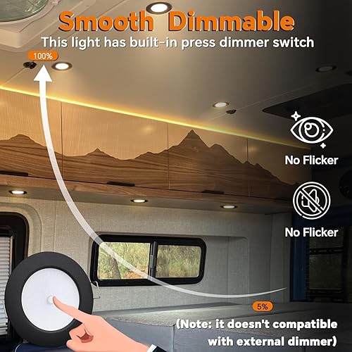 Miniatura 4 de camperxlite Luz de disco LED bicolor de 12 V, luz LED empotrada para caravana con interruptor integral para iluminación interior de techo debajo del