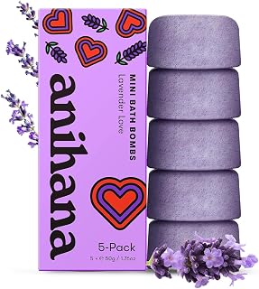 ANIHANA Mini Bath Bombs with Coconut Oil, Paraben Free, Hand-Crafted Luxury Fizzers, Refreshing Lavender Love Scent, 1.76 oz Each, 5 Pack