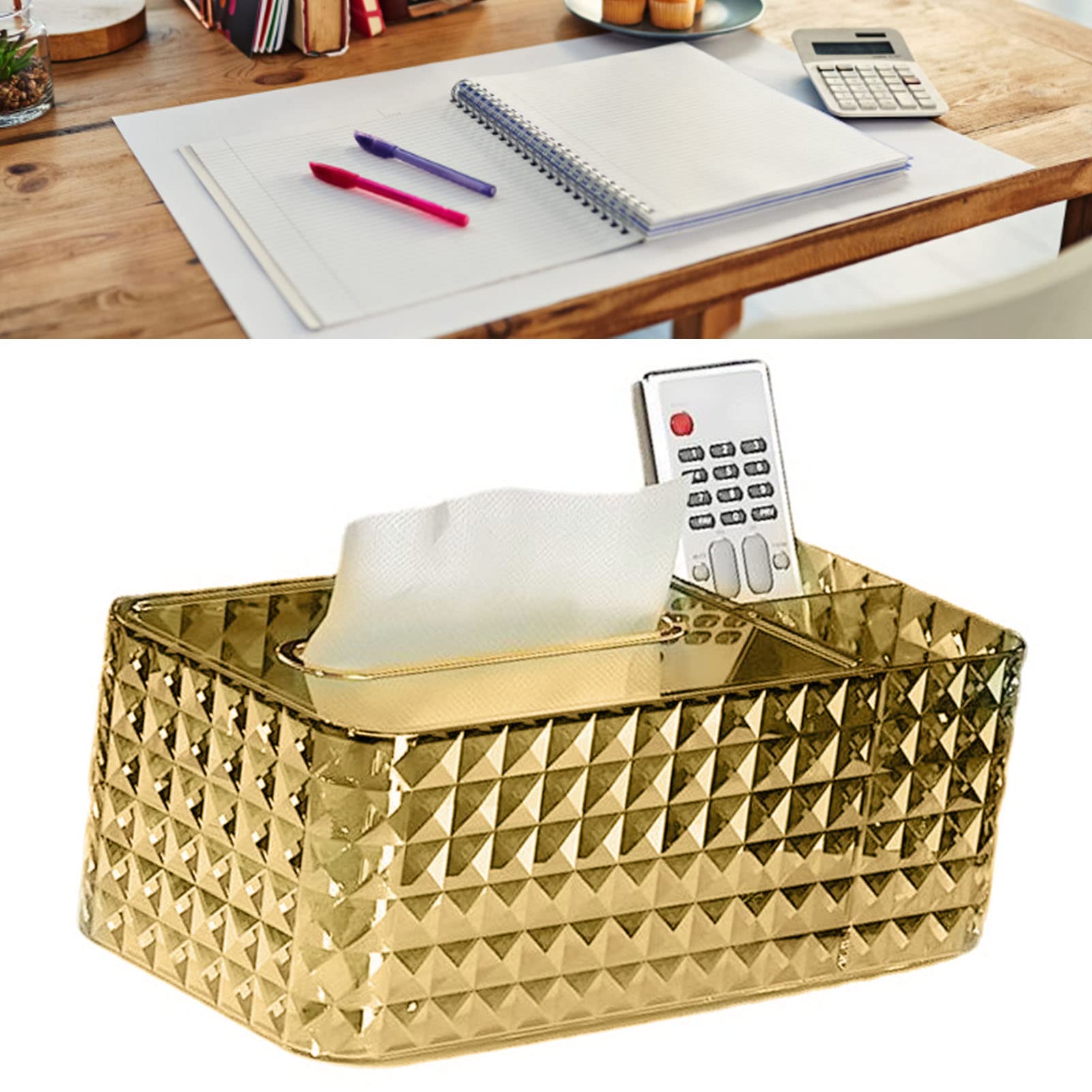 Scatola di fazzoletti, Porta Fazzoletti Texture Rhombus, Copri Scatola Rettangolare Trasparente per Fazzoletti, decorazione per casa e ufficio (Oro)