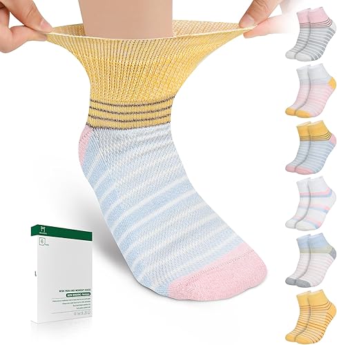 Miniatura 7 de Bulinlulu Calcetines para diabéticos para mujeres y hombres, 6 pares de calcetines de bambú para diabéticos, calcetines anchos con puntera sin