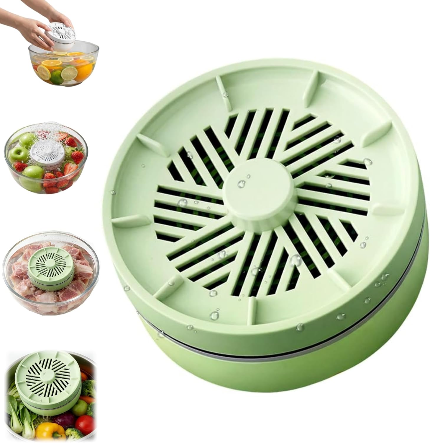 Fruit and Vegetable Washing Machine, Waterproof Fruit and Vegetable Cleaner, Rotatable Fruit and Vegetable Machine, The Fruit Cleaner Device Automatically Turns on in The Water (Green)