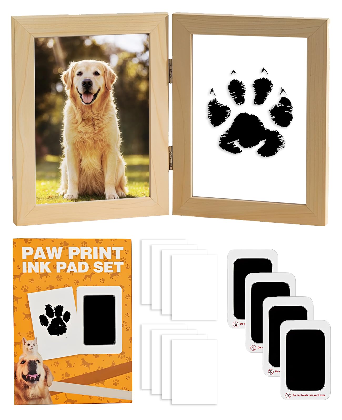 Ninnyi Dog Paw Print Kit, Pet Inkless Hand Footprint Kit with 4 Ink Pad Prints and 8 Imprint Cards 1 Frame for DIY Keepsake