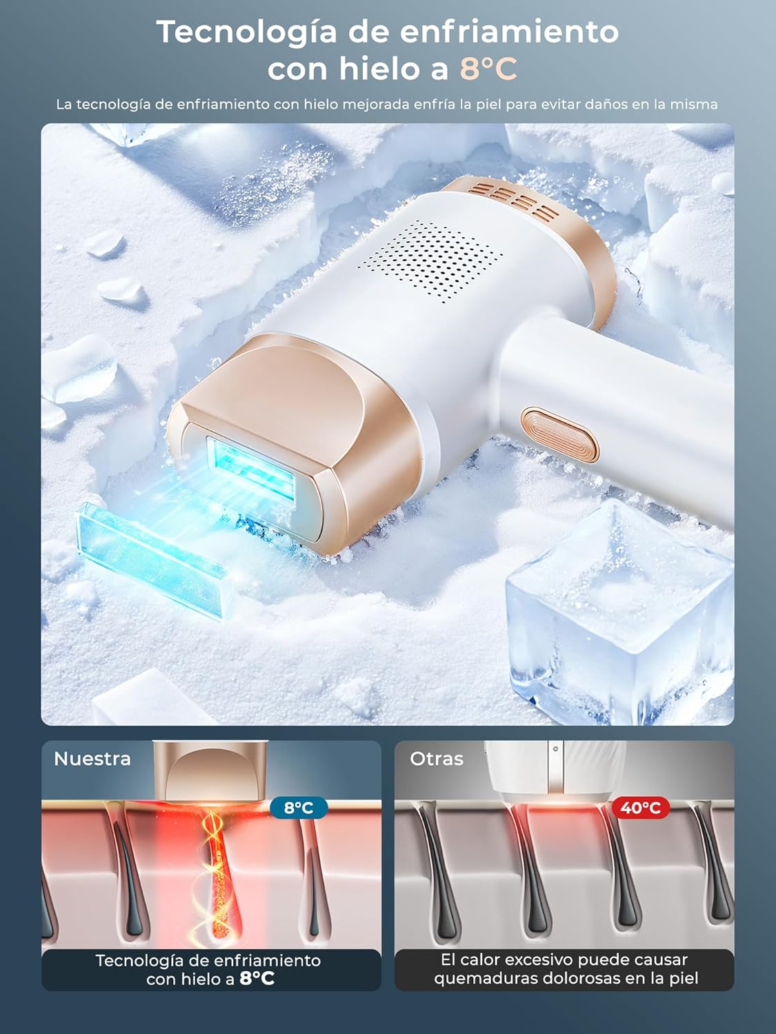 21J Depiladora Laser con Función de Refrigeración, 600-1200NM Depiladora Luz...