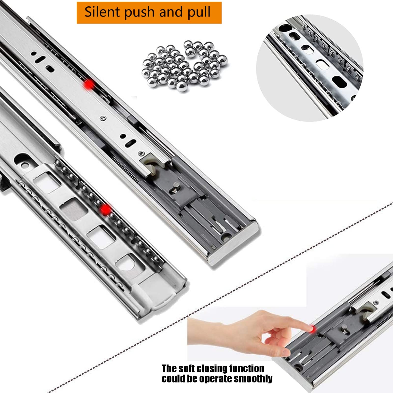 Guide per cassetti per carichi pesanti, con chiusura ammortizzata, guide per cassetti ad estrazione totale, montaggio laterale, chiusura lenta (1 paio da 650 mm (26 pollici))