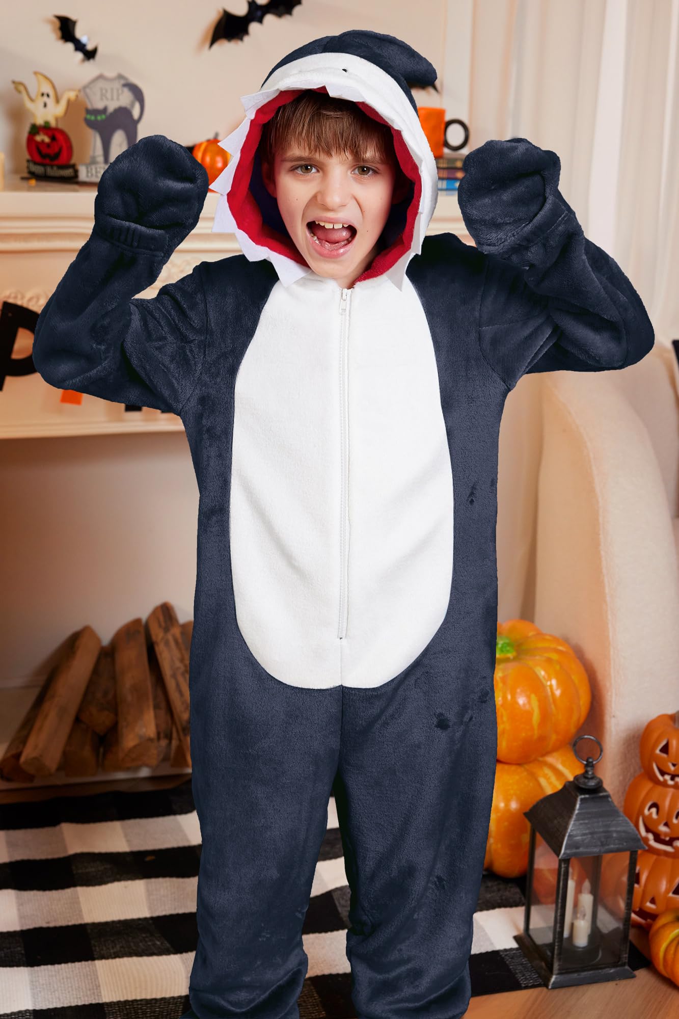 BesserBay Costume intero unisex per bambini, con cappuccio, per Halloween, 4-14 anni