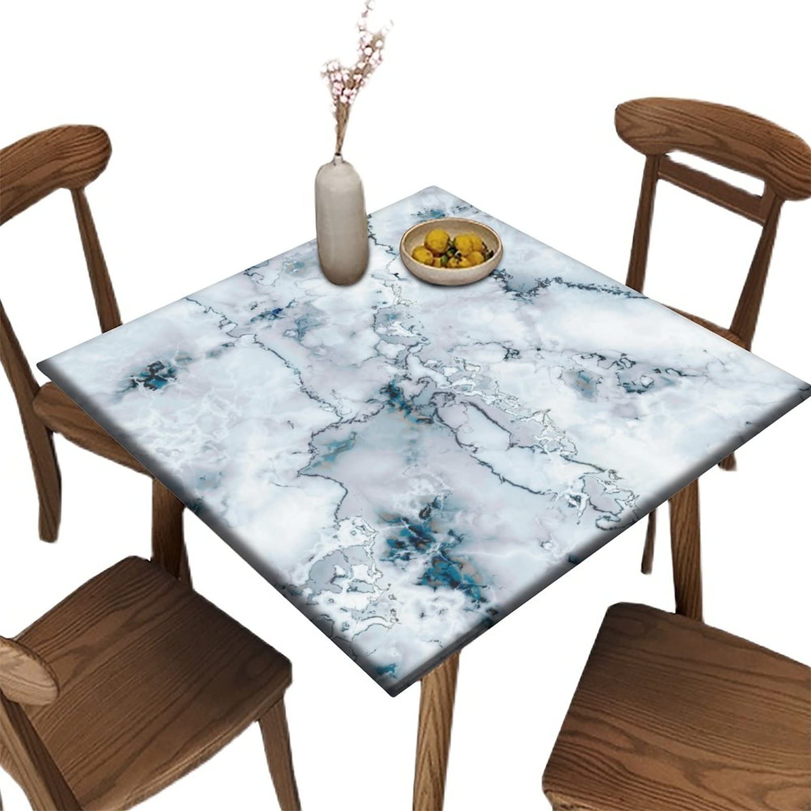 Marble Square Tablecloth, Waterproof Fitted Table Cloth for Outdoor Indoor Picnic, Abstract Print Wipeable Elastic Polyester Table Cover, Fits Tables up to 40