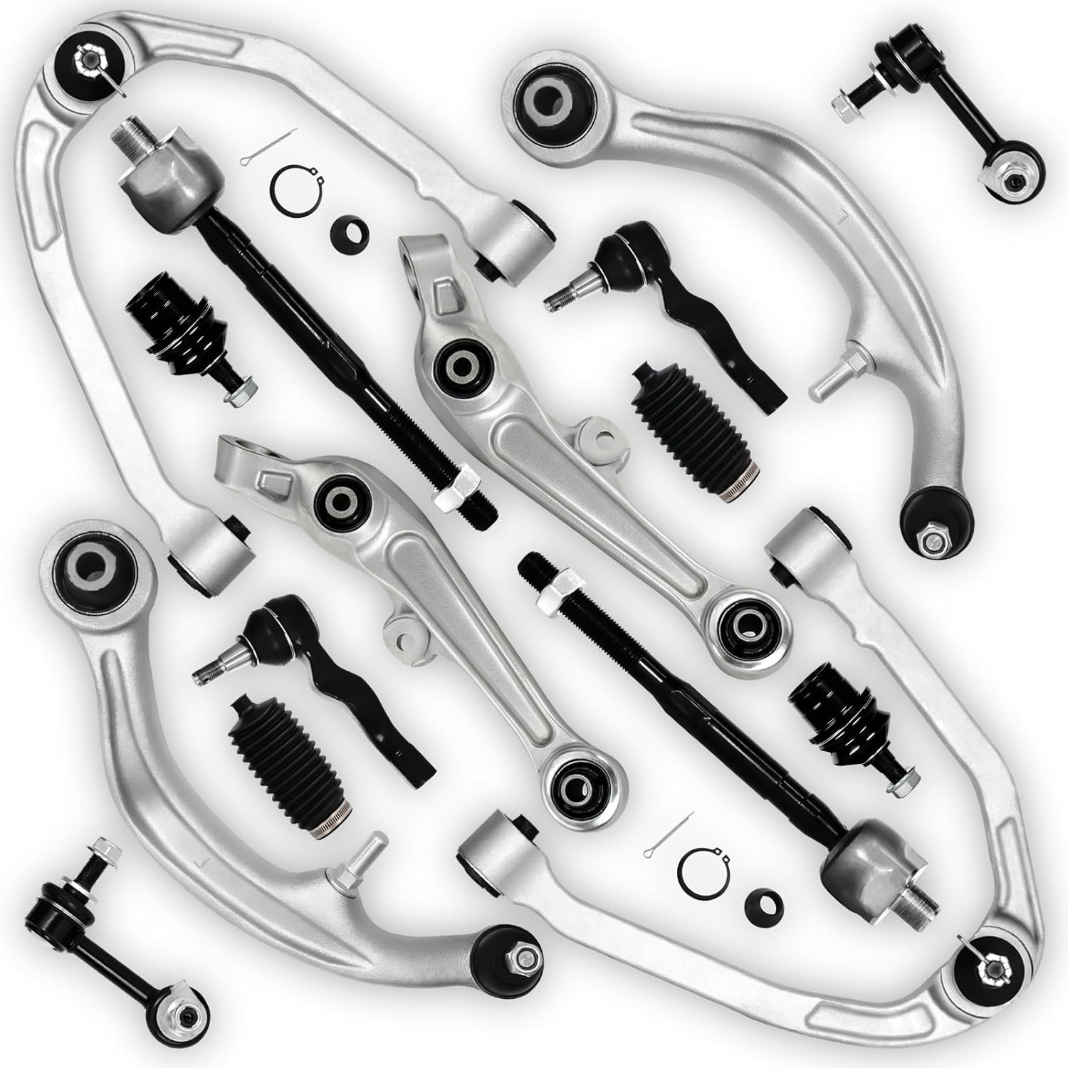 16Pcs Front Upper Control Arm Kit Lower Ball Joints Tie Rod Sway Bar End Fit for Nissan 350Z RWD 2003-2009, Fit for Jeep Infiniti 2003-2007 G35 RWD Coupe, Replace OE# K621690 K641594 K621373