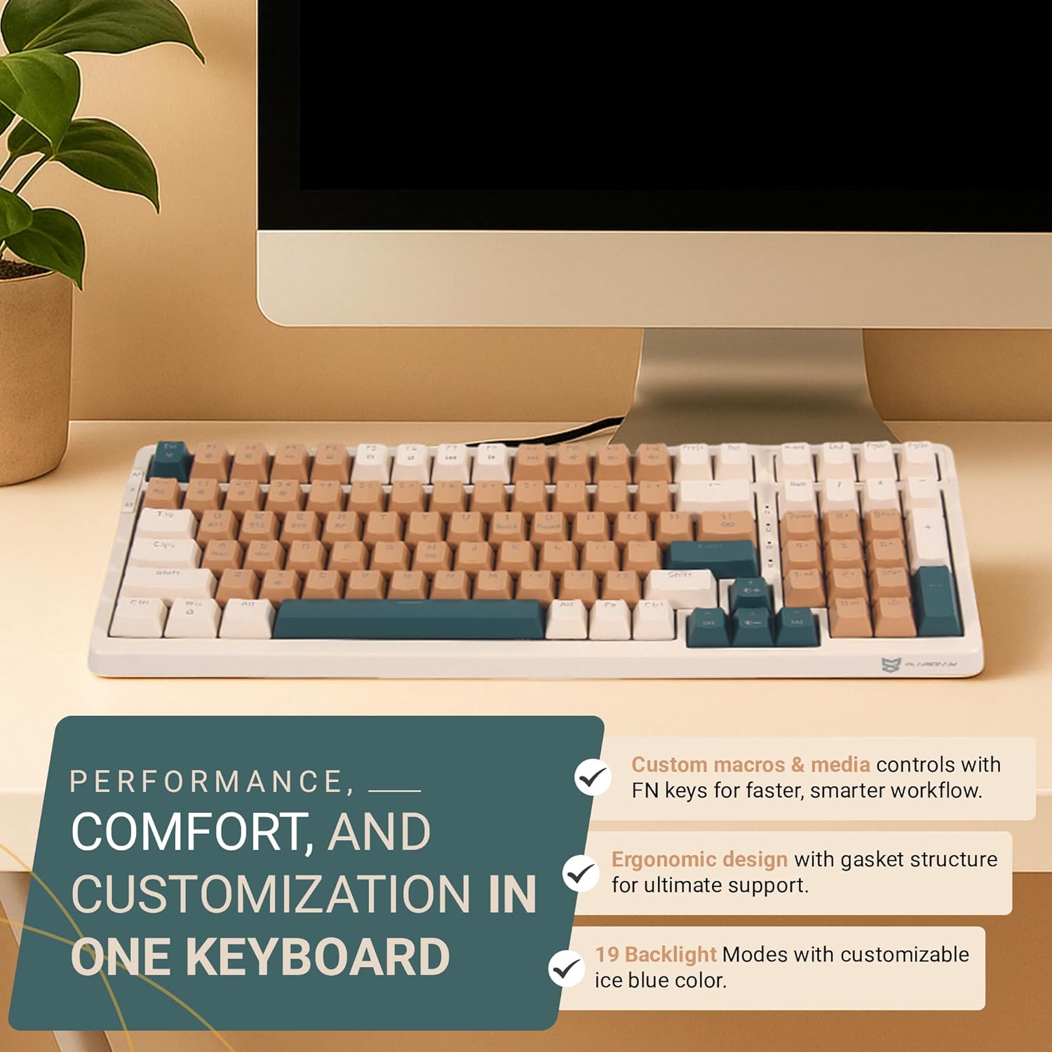 Qisan Wireless/Wired Mechanical Keyboard, Triple Mode 2.4G/USB-C/BT Wireless Gaming Keyboard, 100 Keys (98%) US Layout Red Switch Rechargeable RGB Backlit Keyboards | Brown Combo