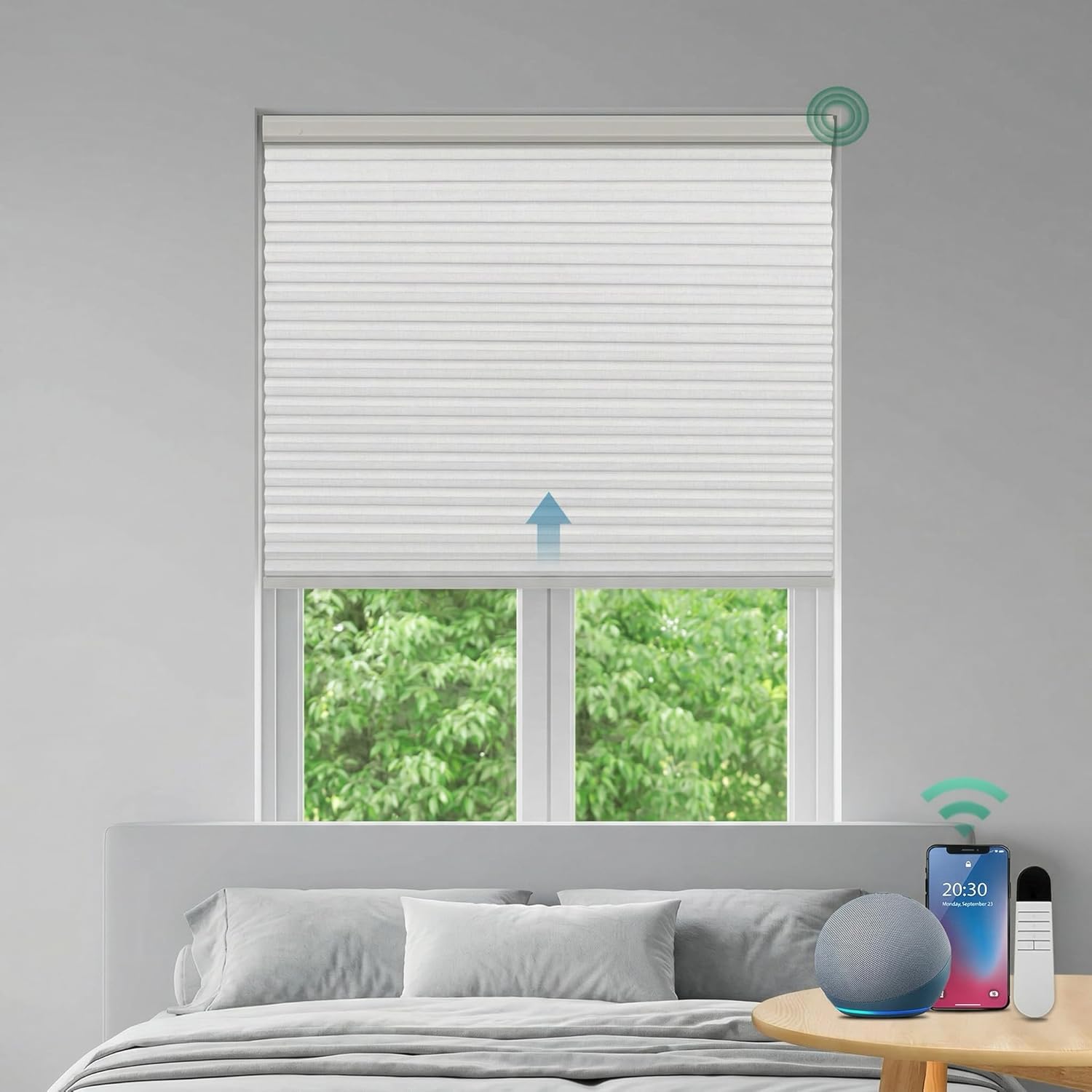 Shade&Beyond Motorized Cellular Shades, Smart Honeycomb Blinds with Remote & Rechargeable Smart Blinds, Electric Window Shades for Bedroom Office, Light-Blocking,White(Customizable)
