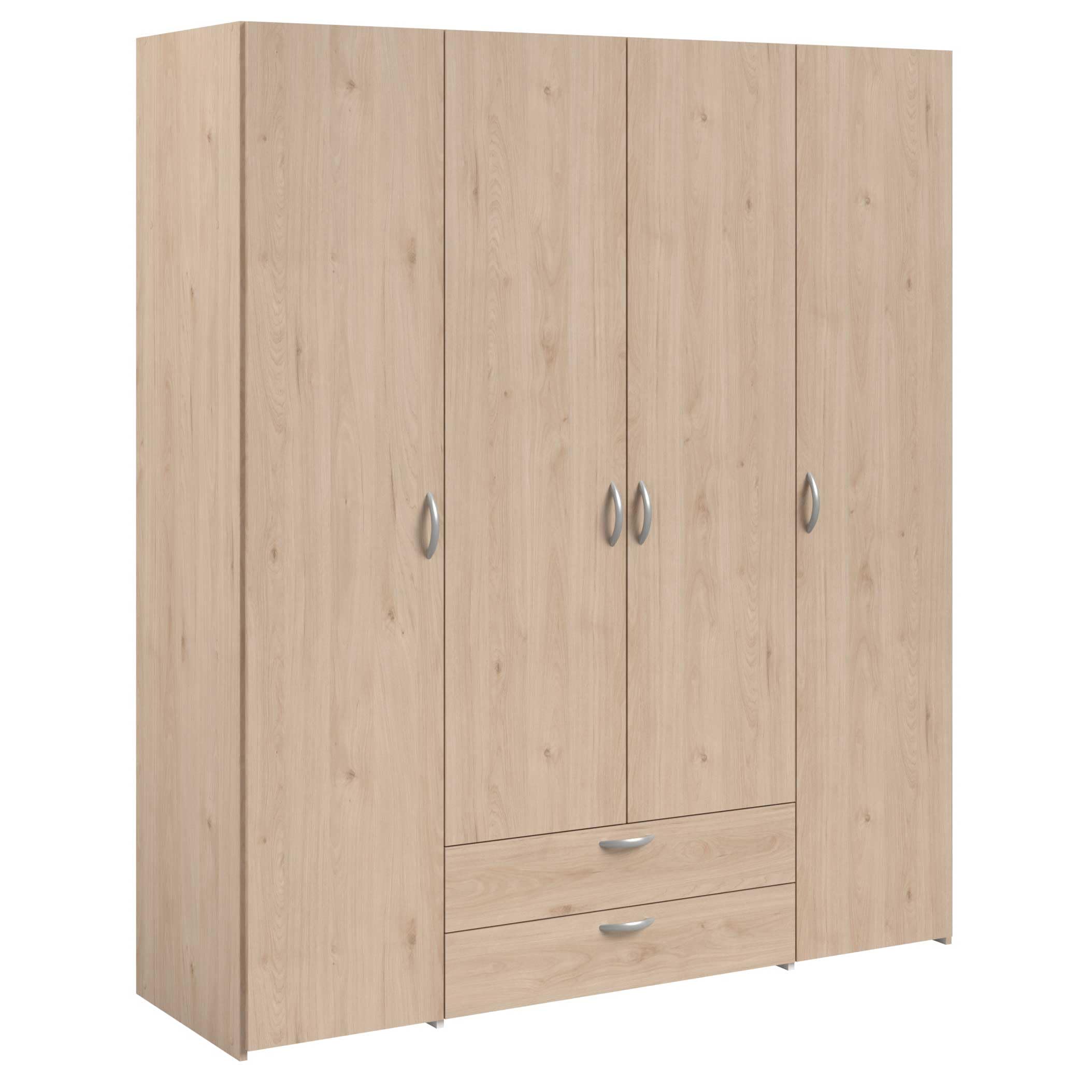 Armoire chambre VARIA - Panneaux de particules - Décor chene et blanc - 4 portes + 2 tiroirs - L 159,​9 cm x P 51,​3 cm x H 185 c