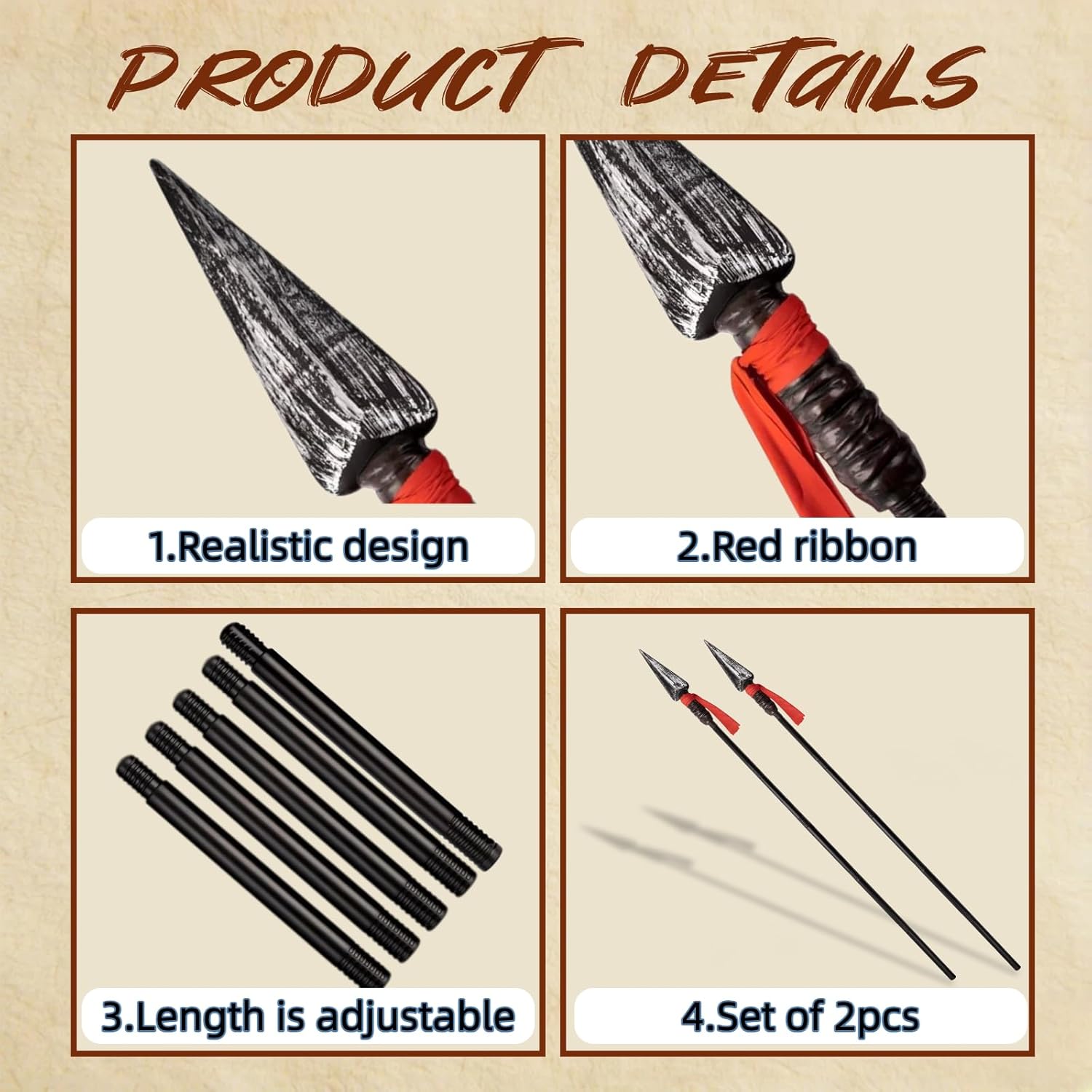 2 Pcs Spartan Spears Toy – 70.8” Halloween Props, Gladiator Spear Weapons, Roman Warrior Costume Accessories Black